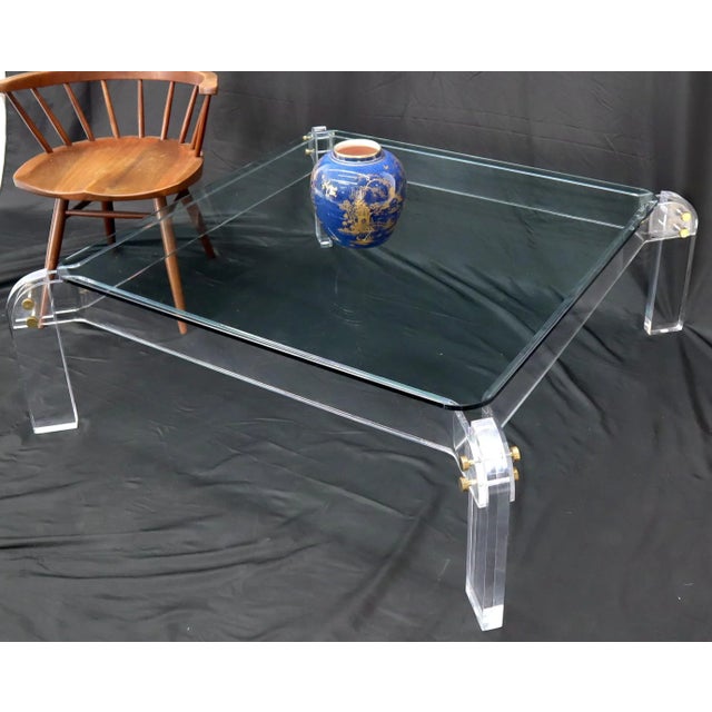Mid 20th Century Large Lucite Base Square Glass Top Coffee Table For Sale - Image 5 of 10