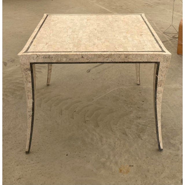 Contemporary Maitland Smith Tesselated Neutral Marble Game Table With Splayed Legs, 1980s For Sale - Image 3 of 17