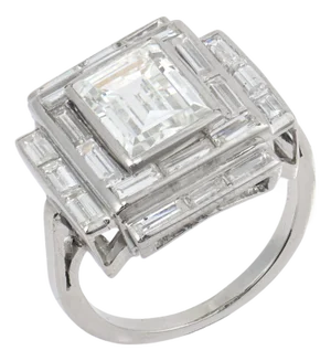 1950s Mid Century Gia 2.72 Carat Emerald Cut Diamond Platinum Cocktail Ring, Size 7.5