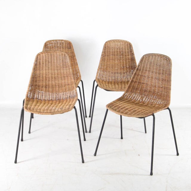 Wicker and Iron Chairs, 1970s, Set of 4 For Sale - Image 6 of 12