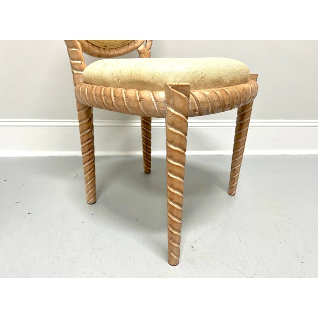 1980's Carved Whitewashed Wood Boho Rope Twist Dining Side Chairs - Pair A For Sale - Image 9 of 11