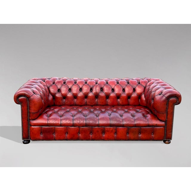 20th Century Red Leather 3-Seater Chesterfield, 1920s For Sale - Image 3 of 9