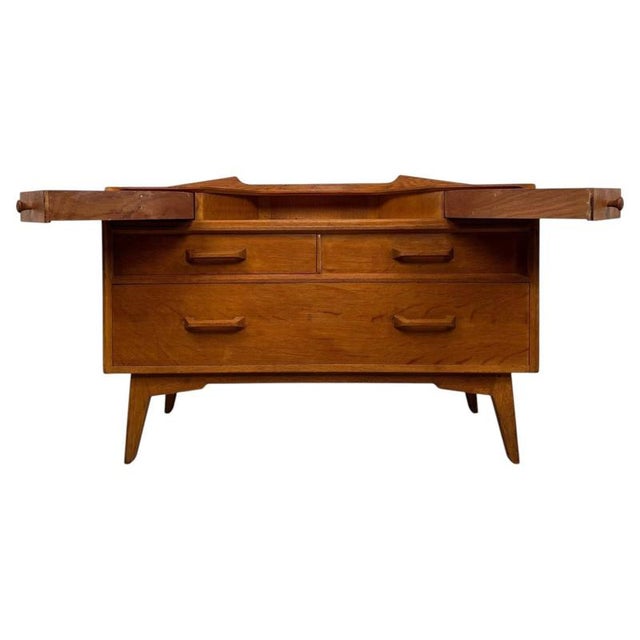 Vintage 20th Century English Golden Oak Low Chest of Drawers For Sale - Image 4 of 15
