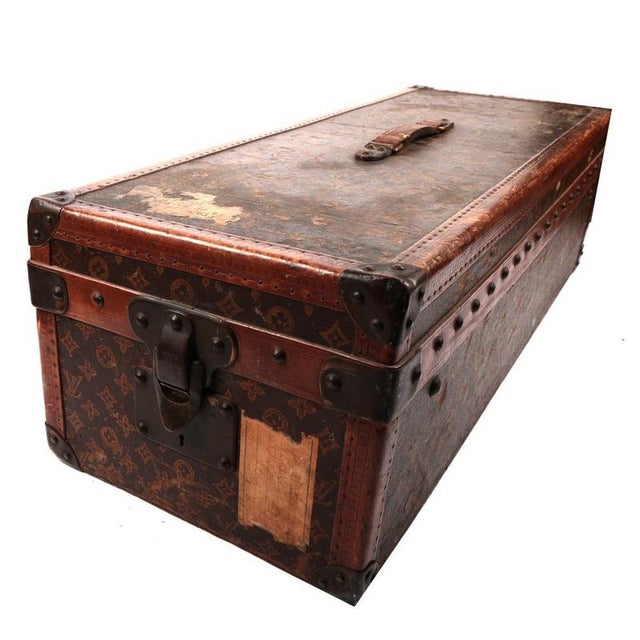 Metal Antique Monogram Cabin Trunk on Custom Stand Case from Louis Vuitton, 1910s For Sale - Image 7 of 8