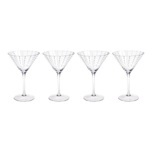 Pescara 4-Piece Set White Dot Martini Glasses, Clear For Sale