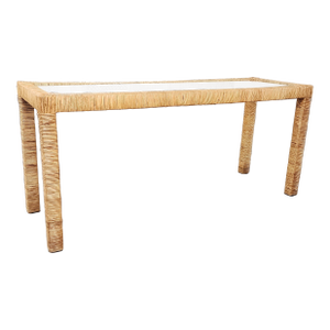 Mid-Century Rattan Parsons Console Table