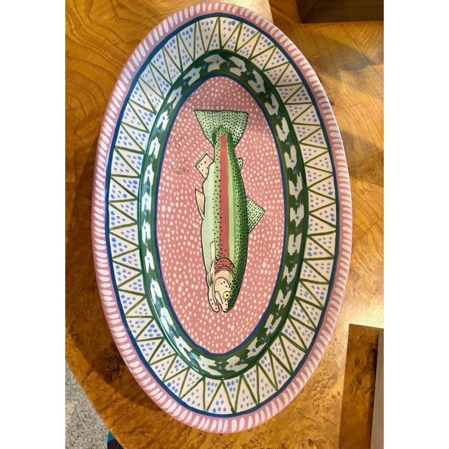 1990s Classic Hand-Painted Serving Platter With a Fish Motif, 18” X 11”, Signed For Sale - Image 5 of 6