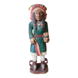 Folky Hand Carved & Painted Cigar Store Indian For Sale