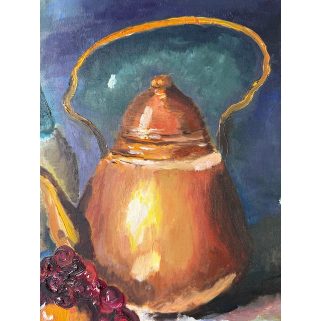 1960's Mid-Century Wine & Fruits Oil Painting on Masonite Board – Framed For Sale - Image 11 of 15