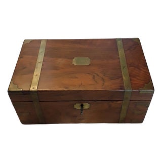 Ancient English Walnut and Brass Intarsia Desk Box with Secret Compartment For Sale