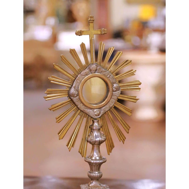 Silver 19th Century French Silvered Bronze Ostensoir Monstrance With Original Casing For Sale - Image 8 of 12