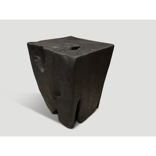 Andrianna Shamaris Charred Teak Wood Side Table For Sale - Image 4 of 5
