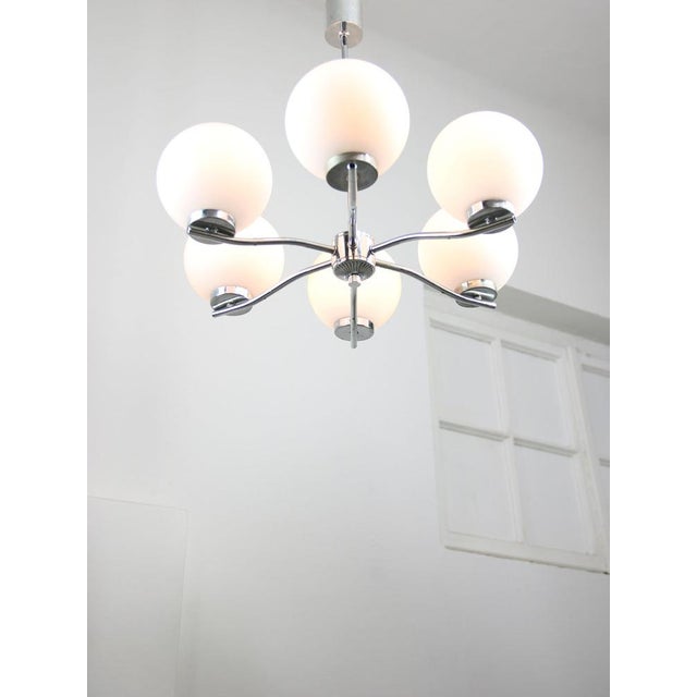 Vintage Italian Chrome and Opaline Chandelier, 1970s For Sale - Image 4 of 15