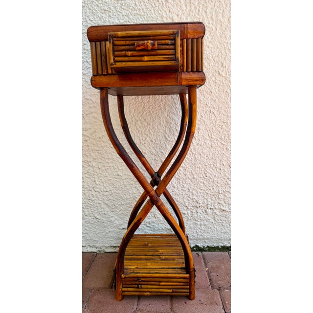 Brown Burnt Bamboo Scupltural Side Table For Sale - Image 8 of 9