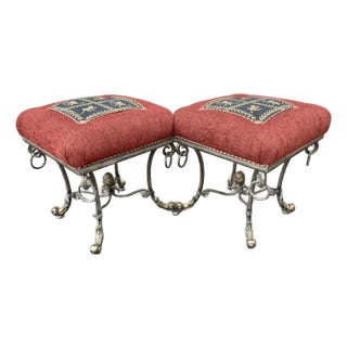 Vintage Italian Palm Beach Style Tete a Tete Showhouse Iron Bench For Sale