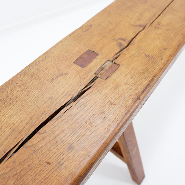 Rustic Wood Farmhouse Bench with Trestle Legs, 1960s For Sale - Image 9 of 18