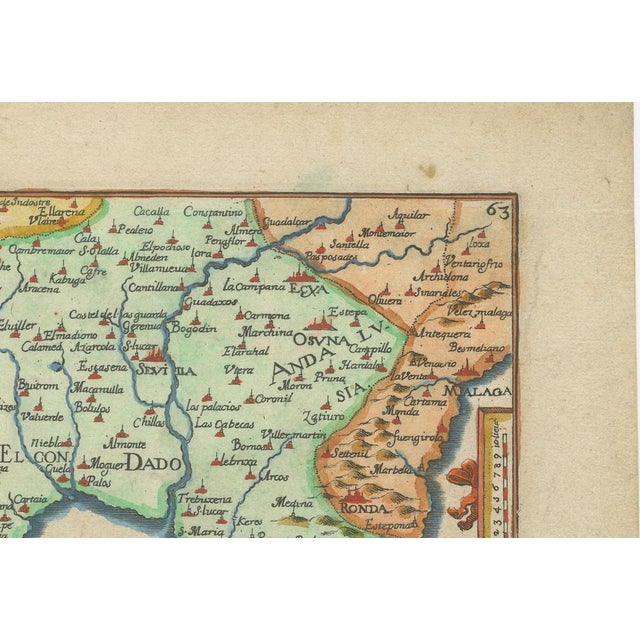 17th Century Antique Hand-Coloured Engraved Map of Andalusia in Spain by Tassin, 1651 For Sale - Image 5 of 10