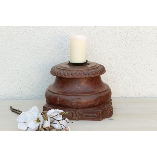 Indian Antique Teak Rounded Rosette Pedestal For Sale - Image 3 of 9