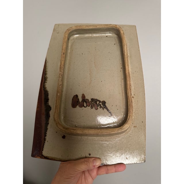 Folk Art Mid Century Studio Art, Stoneware Pottery Rectangle XL Tray Signed by Eric Norstad (California) For Sale - Image 3 of 12