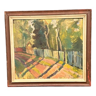 Bajo, Landscape with Fence, 1960s, Oil Painting on Panel, Framed For Sale