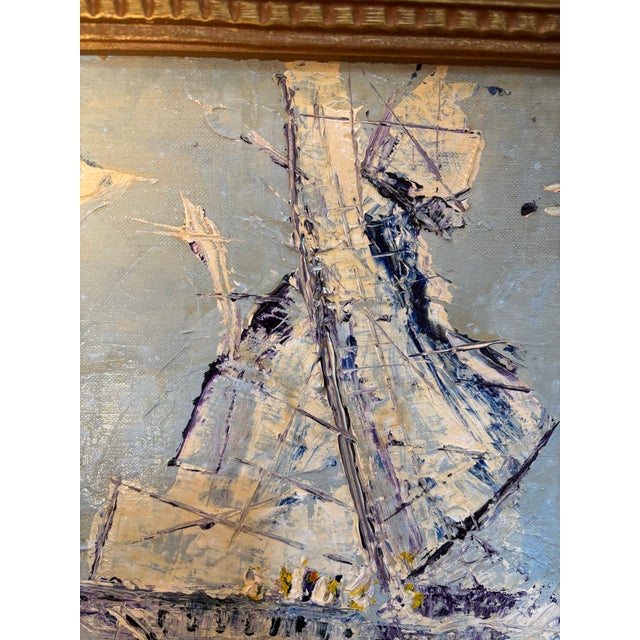 1950s Vintage Abstract Seascape Oil Painting For Sale - Image 5 of 11
