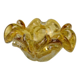 Amber Murano Glass Ashtray with Controlled Bubbles, Italy, 1960s For Sale