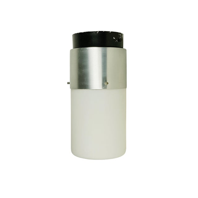 Stilnovo Cylindrical Opaline Glass and Black Metal Flush Mount by Bruno Gatta for Stilnovo, 1950s For Sale - Image 4 of 14