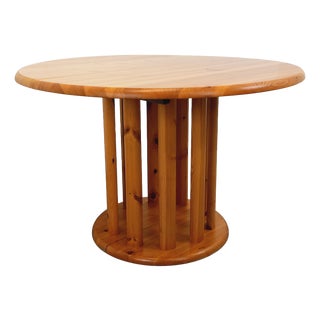 Vintage Scandinavian Pine Round Dining Table with Extensions in the style of Rainer Daumiller, 1970s For Sale