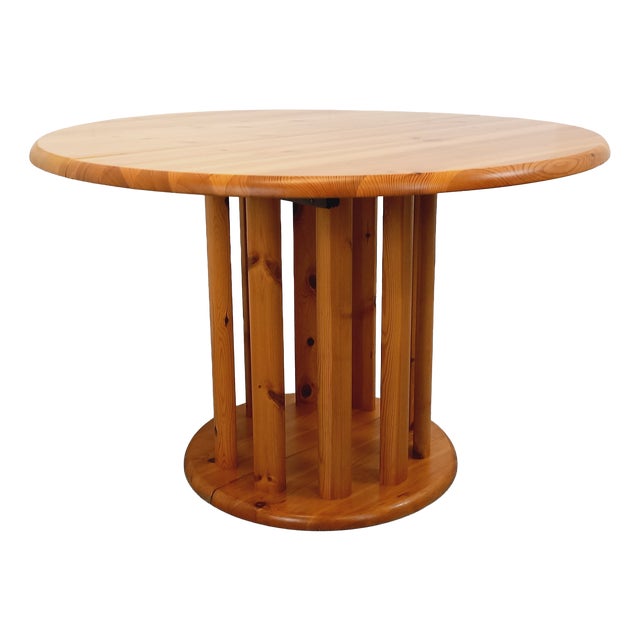 Vintage Scandinavian Pine Round Dining Table with Extensions in the style of Rainer Daumiller, 1970s For Sale