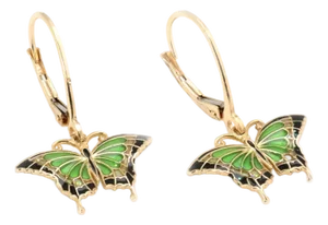Enamel Butterfly 14k Yellow Gold Dangle Earrings