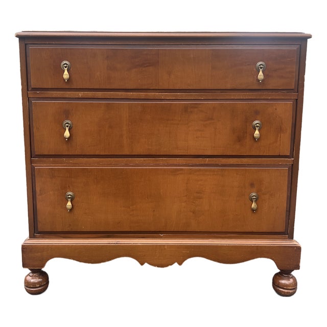 Antique Maple Wood Dresser With Teardrop Brass Hardware Chest of Drawers For Sale