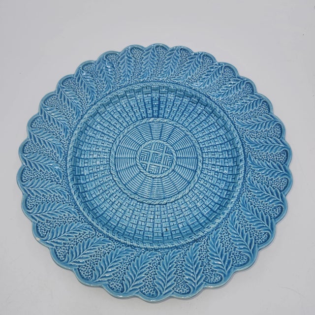Bring timeless Portuguese craftsmanship to your table with this **Vintage Bordallo Pinheiro Majolica Basketweave Blue...