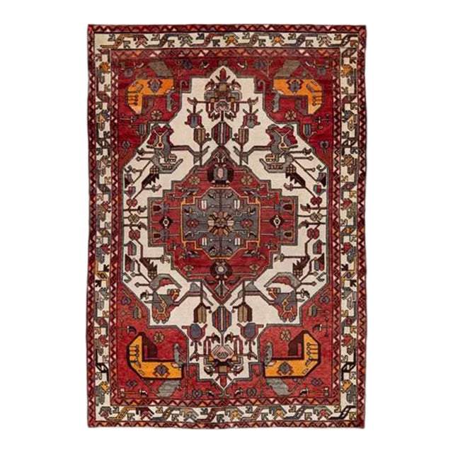 Vintage Persian Handmade Red Medallion Wool Rug For Sale