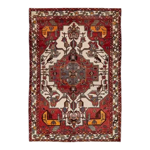 Vintage Persian Handmade Red Medallion Wool Rug