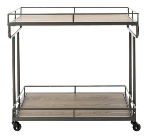 2 Tier angle Bar Cart, Rustic Oak & Gun Metal