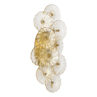 Julie Neill for Visual Comfort Signature Gianna 21" Layered Sconce in Hand-Rubbed Antique Brass with Gold Fleck Glass For Sale