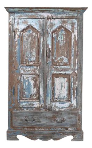 Vintage Distressed Blue Teak Wood 59 in. Tall Door Repurposed Wall Decor