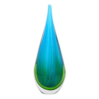 Art Glass Sculpture in the Shape of a Teardrop in Shades of Blue and Green by Flavio Poli For Sale