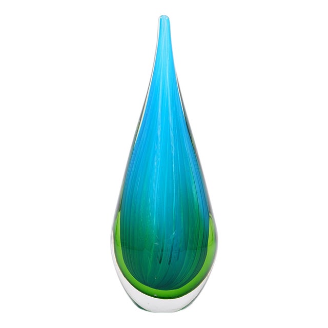 Art Glass Sculpture in the Shape of a Teardrop in Shades of Blue and Green by Flavio Poli For Sale