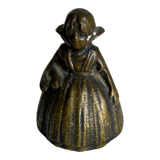 Vintage Dutch Girl Figural Brass Table Bell Novelty Desk Call Bell For Sale