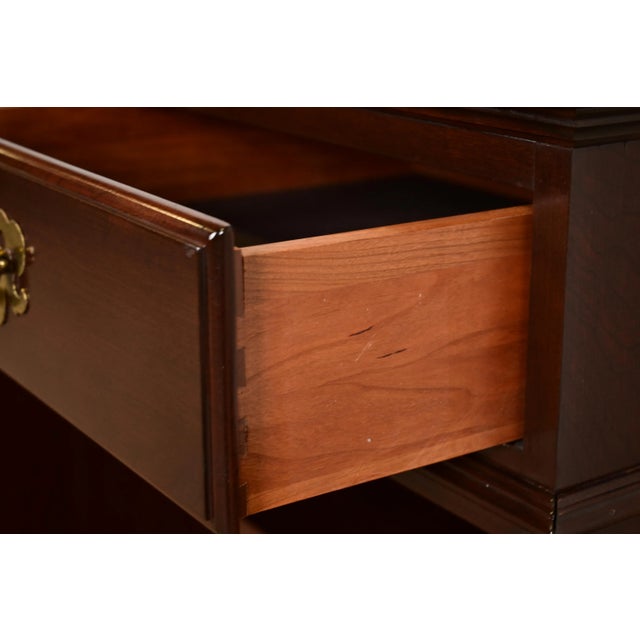 Wood Ethan Allen Georgian Solid Cherry Wood Flip Top Buffet Server or Bar Cabinet For Sale - Image 7 of 13