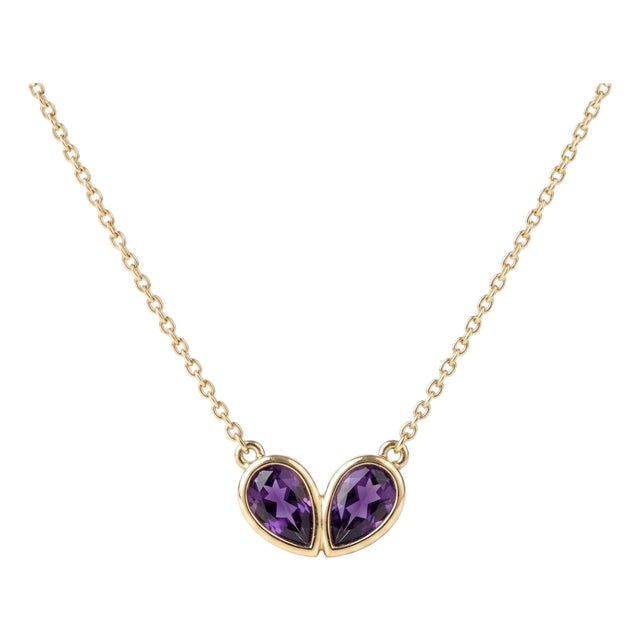 Natural Amethyst Heart Necklace • Unique Toi Et Moi Teardrop Necklace • February Birthstone Gift For Sale