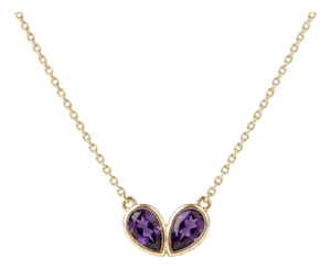 Natural Amethyst Heart Necklace • Unique Toi Et Moi Teardrop Necklace • February Birthstone Gift