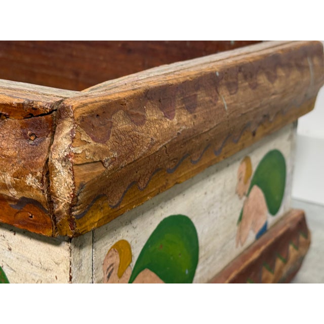 Antique c.1900 American Folk Art Hand Painted Figural Storage Box / Blanket Chest / Cache Pot For Sale - Image 11 of 14
