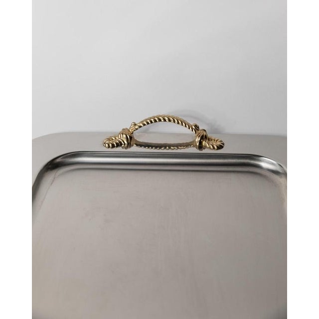 Vintage Stainless Steel Tray with Gilt Rope Handles from Inoxpran, Italy, 1980s For Sale - Image 3 of 11