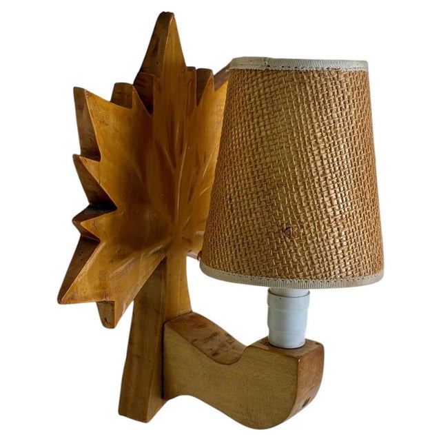 Swedish Hand-Carved Maple Leaf Wall Lamp with Sisal Shade, 1950s For Sale - Image 13 of 13