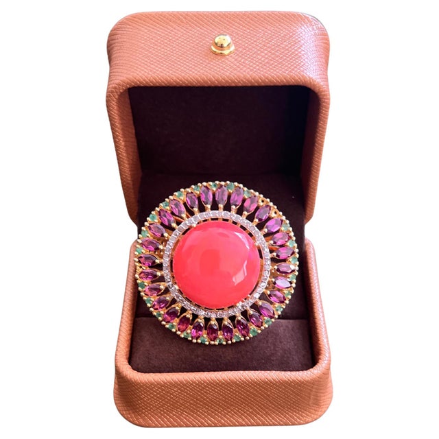 Bochic "Orient" Vintage Diamond & Orange Opal Ring Set In 18K Gold & Silver For Sale - Image 15 of 18