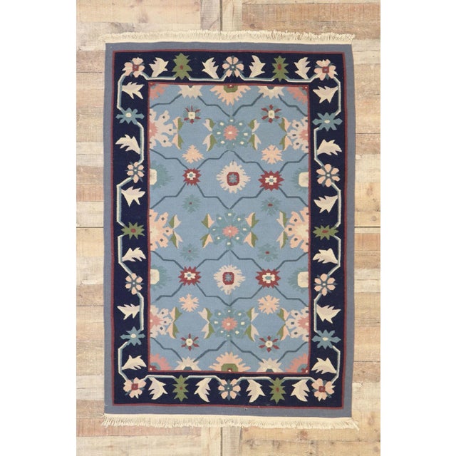 Sky Blue Vintage Romanian Floral Kilim Rug, 03'11 X 05'10 For Sale - Image 8 of 9