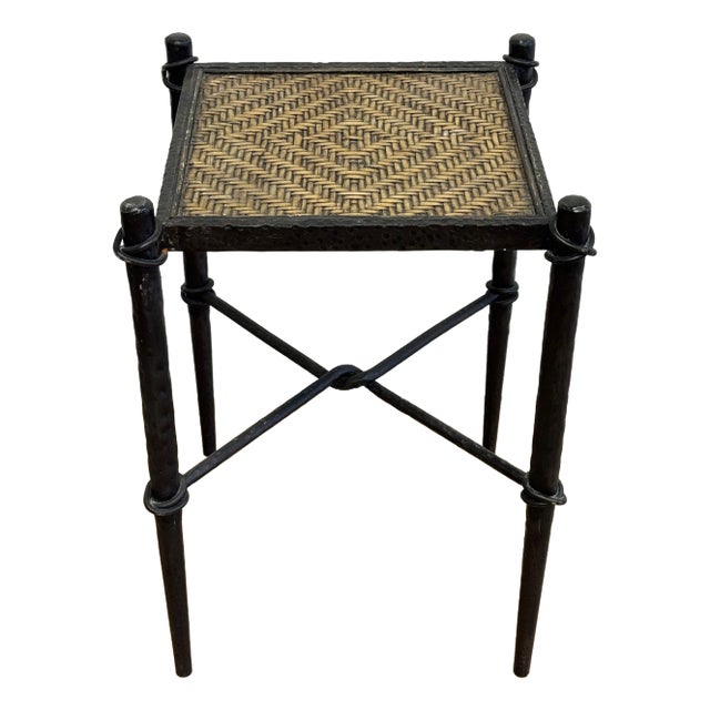 Vintage Hammered Cast Iron Woven Top Table For Sale