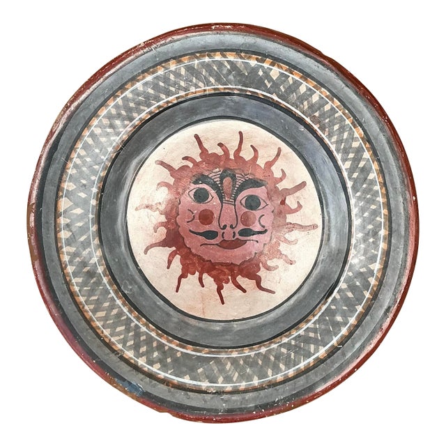 Vintage Hand Painted Sun Plate For Sale